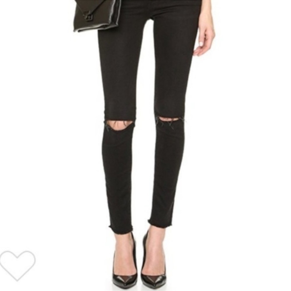 Frame Denim Le Skinny Ripped At Knees Washed Black 25